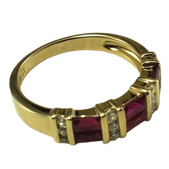 14K Gold Lab Created Ruby & Diamond Ring Size 7.25 Lab Certified  #16168 - Picture 5 of 10